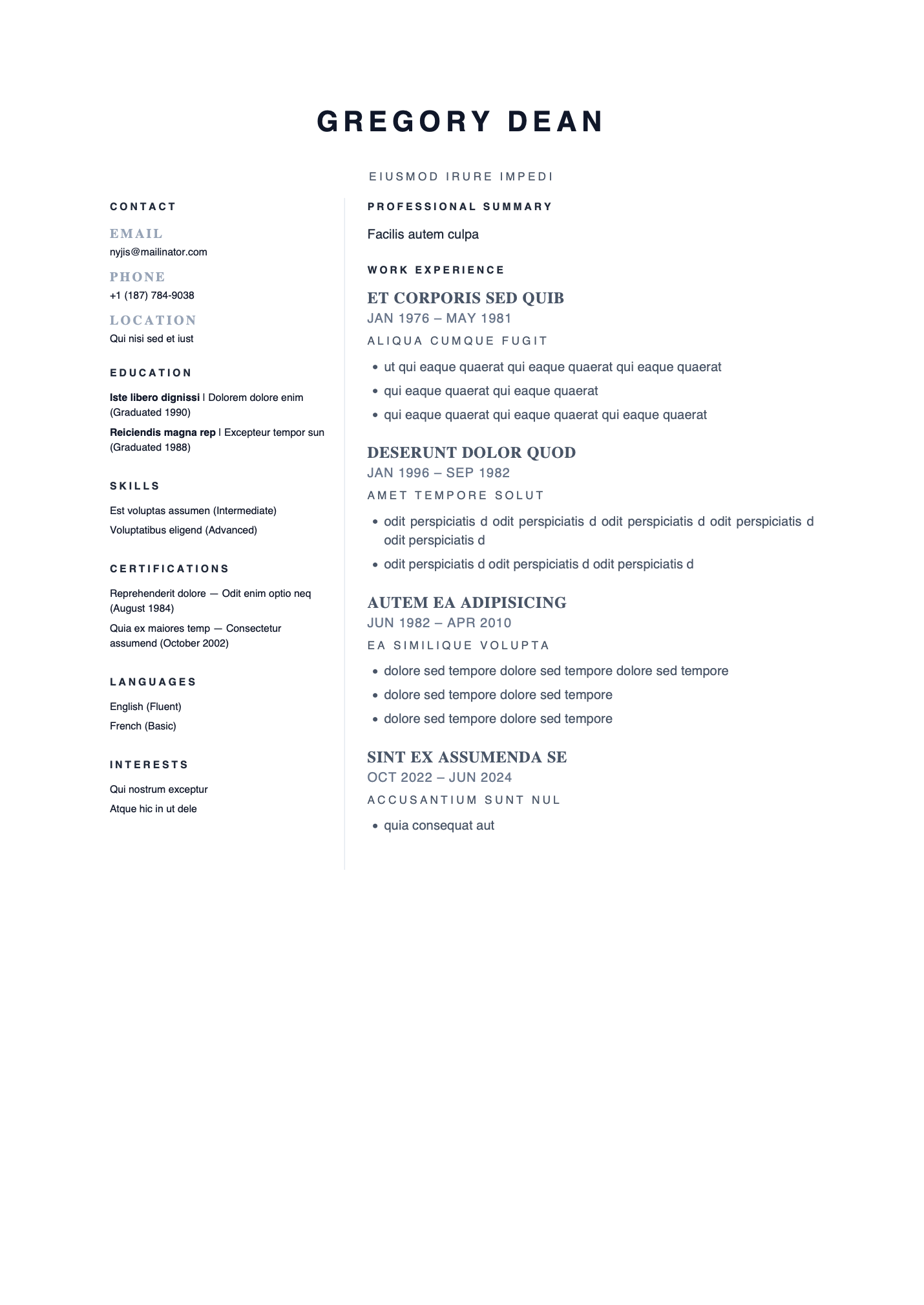 Modèle de CV Executive Split compatible ATS